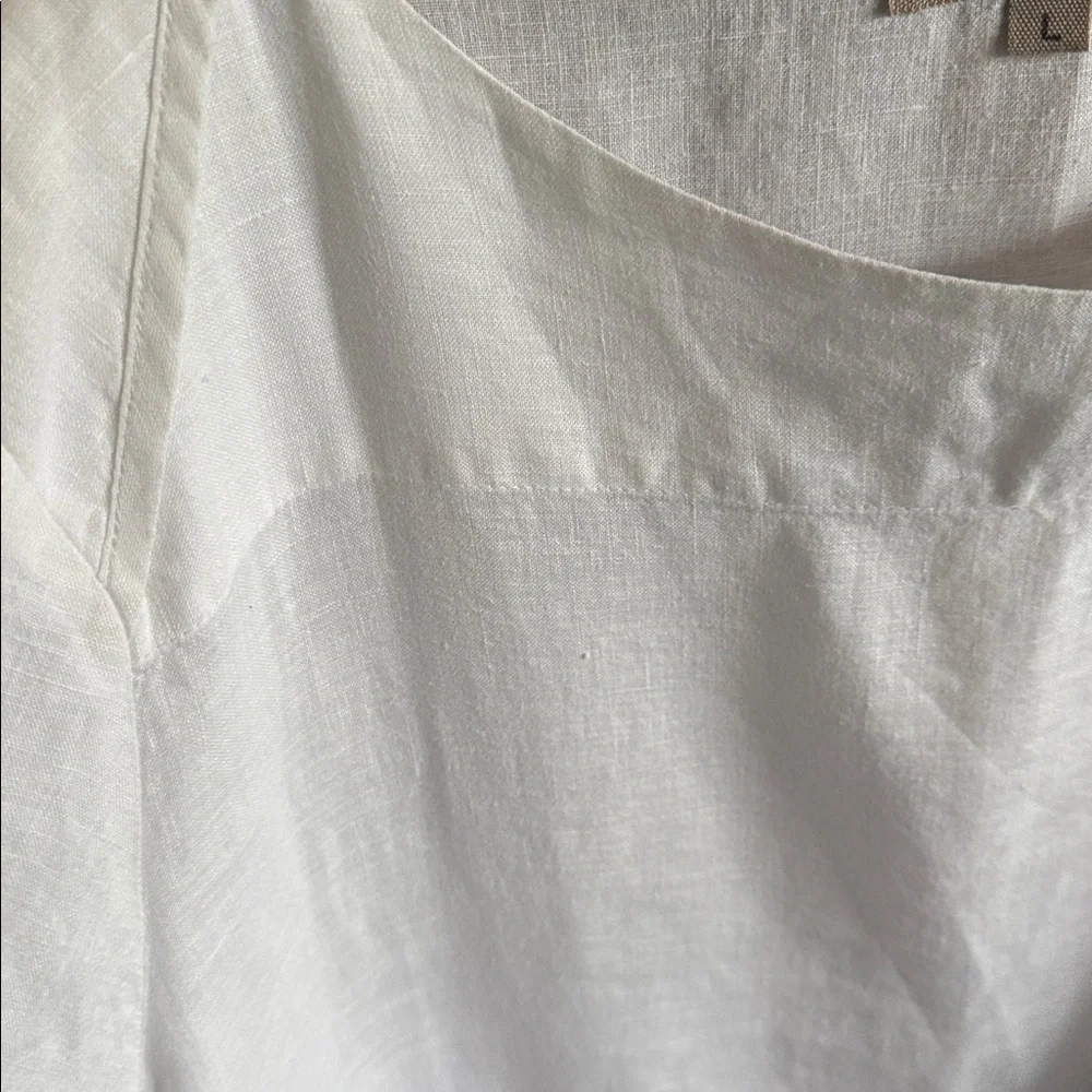 Flax White Linen Textured MIDI Loose Fit Summer Dress Minimalist Resort-wear - Picture 7 of 8